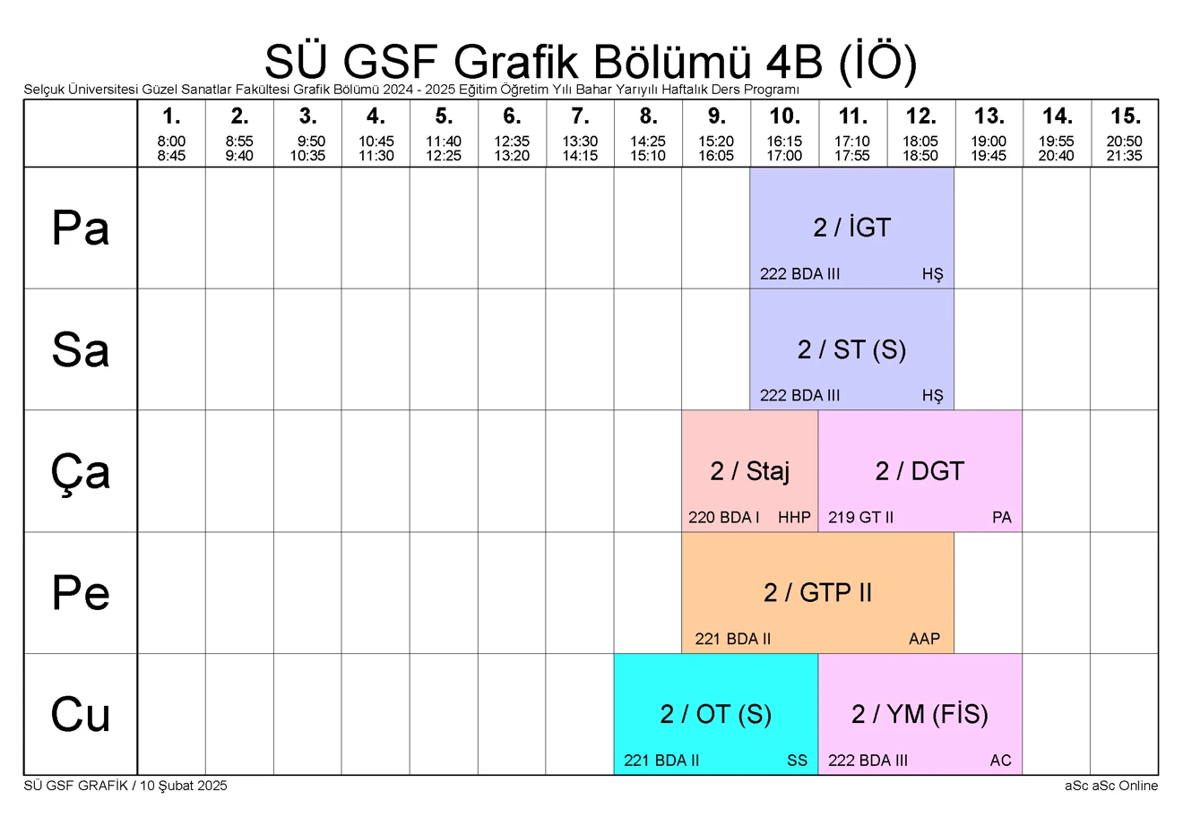 SÜ GSF GRAFİK BLM Bahar YY Ders Programı 250212